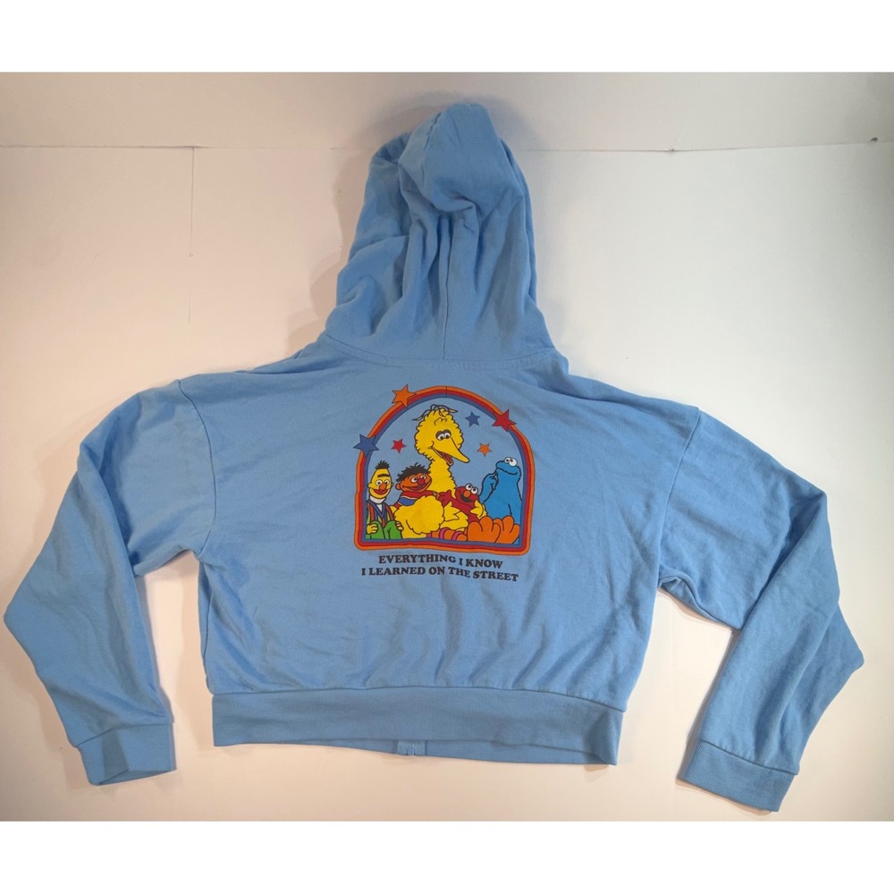 Sesame Street Blue Cropped Zip Up Hoodie XXL Everything I Know Learned On Street